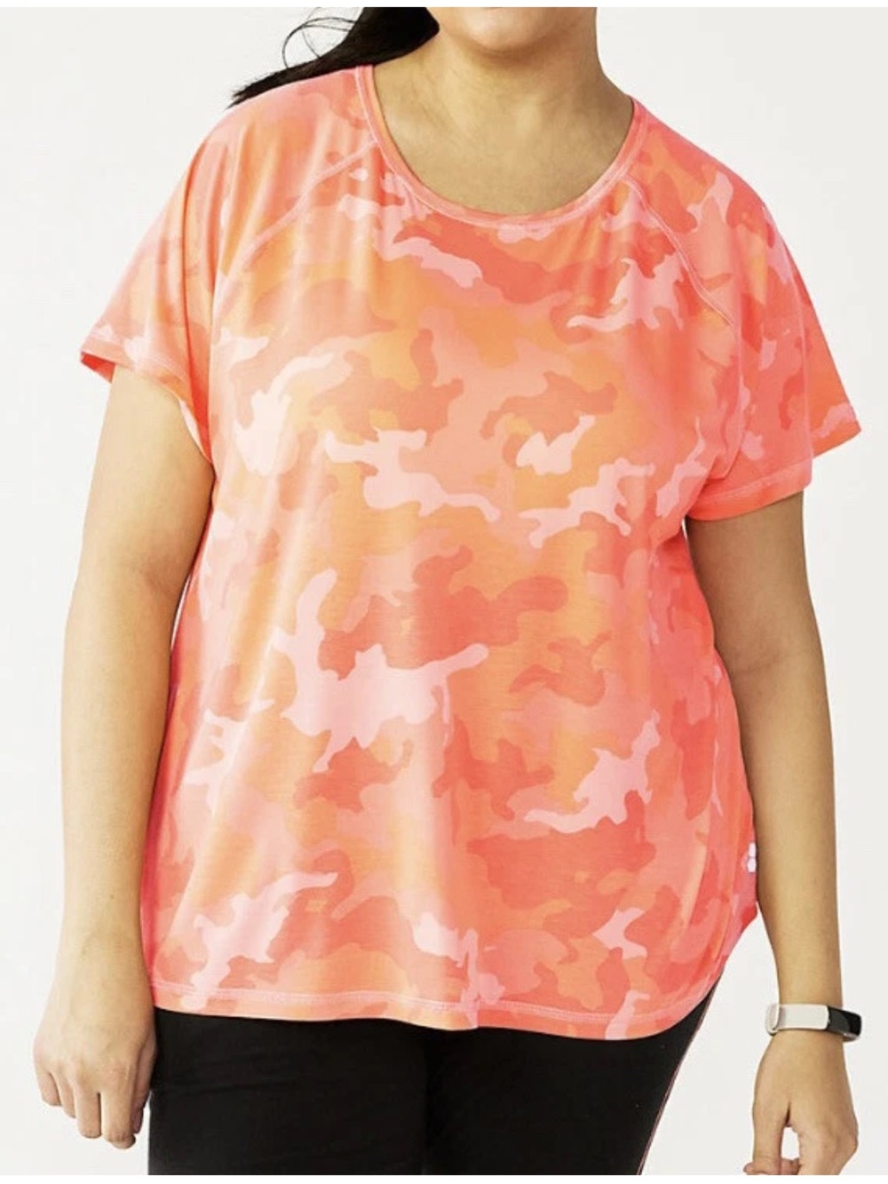 Womens 4X Tek gear orange Camo Short-Sleeve Tee shirt top gym workout NEW